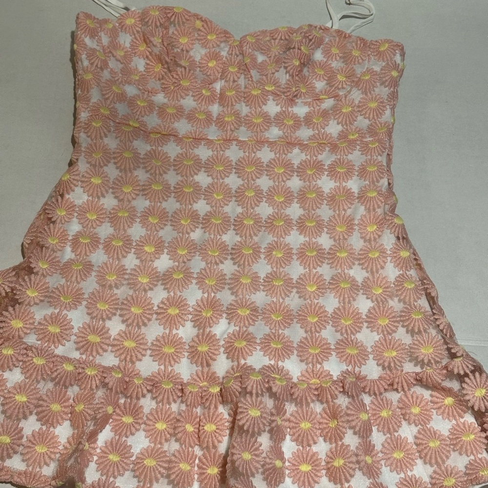 Woven Pink Embroidered Daisy Dress Size S
